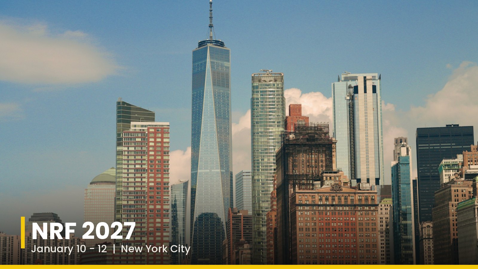 Lower Manhattan skyline with One World Trade Center, NRF 2027 booth guide